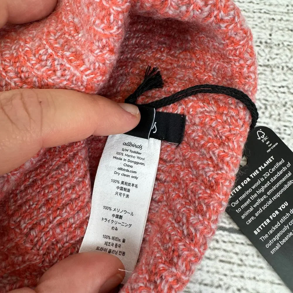 Allbirds Smallbirds Toddler Coral & Purple 100% Merino Wool Pom Beanie Size S/M